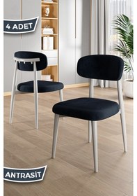 Resim Canisa Laos Serisi 4 Adet Antrasit Mutfak Sandalyesi Beyaz Metal İskeletli 1. Sınıf Babyface Kumaş Antrasit Sandalye Ayaklar Beyaz 