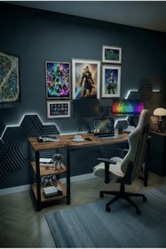 Resim reflekta Raflı Oyuncu Masası 60x160 cm. Gaming Masa Demonte 