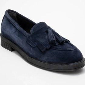 Resim Luvi Shoes Milina Lacivert Süet Püsküllü Hakiki Deri Kadın Loafer Ayakkabı Lacivert 
