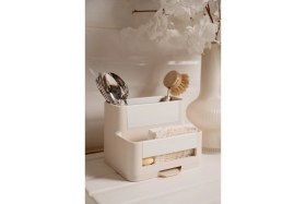 Resim Feyza Design Şık Alüminyum Detaylı Su Hazneli Kaşıklık, 18X14CM, Düzenli Mutfak Organizasyonu 