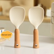 Resim Ahşap Saplı Silikon Pilav Kaşığı, yapışmaz tencere için mutfak gereci, dayanıklı ve pratik servis aracı, mutfak aleti 