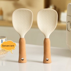 Resim Ahşap Saplı Silikon Pilav Kaşığı, yapışmaz tencere için mutfak gereci, dayanıklı ve pratik servis aracı, mutfak aleti 