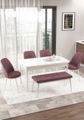 Resim Canisa Concept Via Serisi Açılabilir Mutfak Masası Takımı Beyaz Masa 4 Gül Kurusu Sandalye 1 Bench 