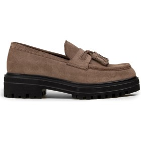 Resim Deery Kadın Hakiki Süet Vizon Rengi Püsküllü Loafer - 02020ZVZNE01 