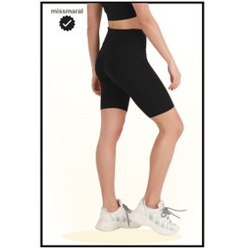 Resim Kadın Siyah Yüksek Bel Toparlayıcı Tayt Kısa Spor Şort Deniz Havuz Spor Biker Shorts 1070 SiYAH 