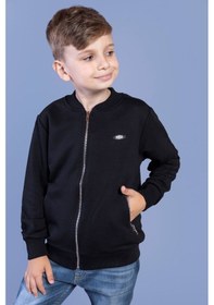Resim Toontoy Kids Toontoy Erkek Çocuk Kolej Yaka Fermuarlı Cepli Baskılı Örme Hırka - 2 İplik Şardonlu Siyah 