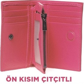 Resim Grande Gerçek Deri Unisex Cüzdan Hakiki Deri Küçük Boy Fuşya 