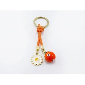 Resim Turuncu Cam Nazar Boncuklu Papatyalı Anahtarlık, Hediyelik Cam Bo 