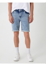 Resim Koton Slim Fit Kot Şort Bermuda Cep Detaylı Pamuklu Açık İndigo 4sam40059ıd Açık İndigo 