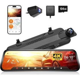 Resim Wolfbox G930 10" 4K Ayna Dash Cam, Ön ve Arka Wdr, Dokunmatik Ekran, 5,8 Ghz Wifi, 