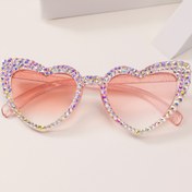 Resim Lüks Parlayan Taşlı Kalp Şekilli Gözlükler, Moda Unisex, Kare Stil PC Çerçeve, Anti-Reflektif AC Lens, Parti için Dekoratif Gözlükler - Plastik Kilit 
