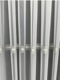 Resim Gümüş Şeritli Etek Kurşunlu Tül Perde 1/3 Sık Pile Gümüş 
