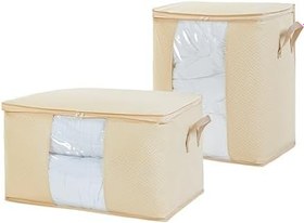 Resim Ocean Home Textile 2'li Pvc Pencereli Bej Balıksırtı Hurç Set 1 Adet 45 x 30 x 50/1 Adet 60 x 43 x 35 cm 