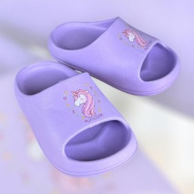 Resim AkınalBella kız çocuk lila unicorn baskılı slide yazlık plaj havuz günlük terlik 