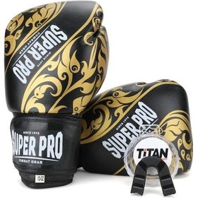 Resim Süper Pro Siyah Üzeri Sarı İşlemeli Deri Boks Eldiveni 12 Oz Çok Renkli 