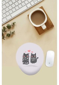 Resim Aşık Kediler Desenli Bilek Destekli Mouse Pad Mousepad 