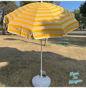 Resim Plaj Deniz Balkon Şemsiyesi Pamuk Kumaşlı Şemsiye Bidon Dahil Eğilebilir 2 Metre Şemsiye Sarı 