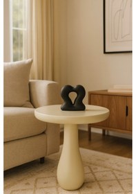 Resim Doğal Masif Ahşap Krem Renk Mantar Sehpa Modern Tekli Yan Sehpa Beyaz 