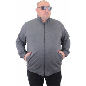 Resim Mocgrande Büyük Beden Basic Mevsimlik Fermuarlı Sweatshirt 22750 Grı Melanj-Grı Melanj Gri Melanj 