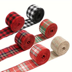 Resim 1 Rulo - 2 Yard x 6cm Genişliğinde Polyester Noel Kurdelesi, Bayramlık Ekose ve Düz Renklerde, Hediye Paketleme & DIY Süslemeler için İdeal, Amerikan Tarzı Tatil Saten Kurdele El İşleri ve Buketler için, Teli Noel Kurdelesi 