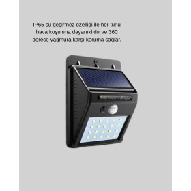 Resim Mey Ithalat® 20 LED Güneş Paneli Aydınlatma - Fotoselli ve Hareket Algılamalı Dış Mekan D 