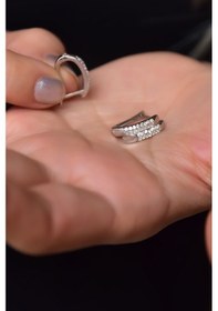 Resim Papatya Silver 925 Ayar Gümüş Rodyum Kaplama Çift Sıra Zirkon Taş Klipsli Küpe 