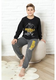 Resim Modanino Erkek Çocuk Pijama Takımı %100 Pamuk İnterlok Kumaş 12447 Siyah 