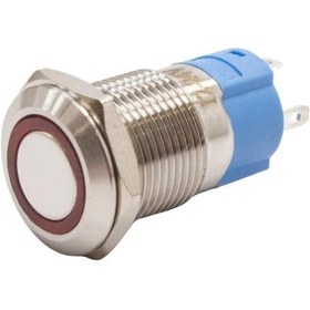 Resim 12A-P1-E 12Mm Düz Yaylı Işıklı Metal Buton - Kırmızı 