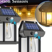 Resim Villa, bahçe, avlu, güverte, çit için enerji verimli LED verandalara dekoratif aydınlatma sunan hareket algılama özellikli 2'li Güneş Duvar Lambası - 400mAh lityum pil, plastik mat kaplama, güneş enerjili, düğme kontrolü 