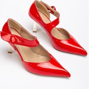 Resim Kadın Stiletto Kırmızı Rugan Baretli İnce Topuklu-3639 Kırmızı 