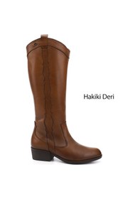 Resim Gönderi(R) Kadın Taba Antik Fermuarlı Kalın Topuklu Hakiki Deri Kovboy Çizme Dkzc61347538 Taba 