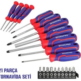 Resim Workpro Wp200551 21 Parça Cr-v Duvar Askı Aparatlı Profesyonel Manyetik Tornavida Seti 