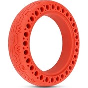 Resim Xiaomi M365 Elektrikli Scooter Kırmızı Renkli Katı Lastik - Patlayıcıksız, Hava Doldurmaya Gerek Yok, Ahşap Desenli Kesikli Tasarım 