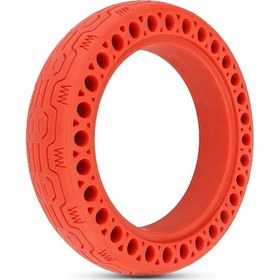 Resim Xiaomi M365 Elektrikli Scooter Kırmızı Renkli Katı Lastik - Patlayıcıksız, Hava Doldurmaya Gerek Yok, Ahşap Desenli Kesikli Tasarım 