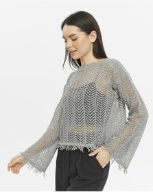 Resim KNİTİCAL TEKSTİL Bolero Watashi püsküllü Krem Crop Bluz Ajurlu Triko Örme 