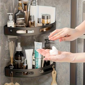 Resim 1/2/3 adet Matkap Gerektirmeyen Duvara Monte Köşe Rafı - Tabanca Gri ABS Plastik Ayarlanabilir Yükseklik Kalın Paslanmaya Dayanıklı Alan Tasarrufu Sağlayan Üçgen Sepet Düzenleyici - Havlular, Tuvalet Malzemeleri ve Şampuan için Modern Minimalist Tasarım, Dayanıklı Banyo Depolama Çözümü, Köşe Rafı 
