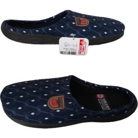 Resim Gezer Erkek Lacivert-Beyaz Nokta Desenli Ortopedik Taban Ev İçi Günlük Terlik 