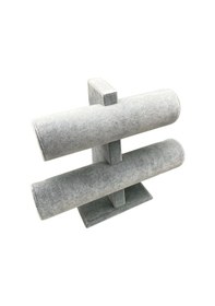 Resim Yerli Üretim Süet Kaplama Gri Renk 26/18 Cm Iki Kademeli Saat Bileklik Sergileme Standı Çok Renkli 