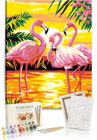 Resim Tabdiko Sayılarla Boyama Seti 40 x 50 cm Tuval Şasesine Gerili Flamingo Ailesi 