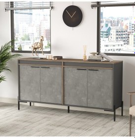 Resim Robin Home Berlin E Ofis Konsol Klasör Dolabı Metal Ayaklı Kahve- Gri 