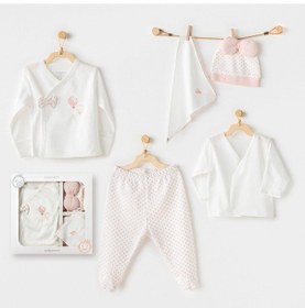 Resim AndyWawa Kız Bebek Hastane Çikişi 5 Pcs Newborn Set Pink Baloons Ac25550 Ekru 