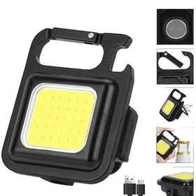 Resim El Feneri 3 Konumlu Cob Ledli Şarjlı Mıknatıslı Şişe Açacaklı Su Geçirmez Kamp Işığı Siyah 