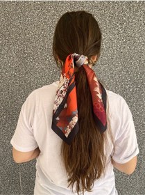 Resim Şifon Saten Fular Desenli Fular Bandana Renkli 