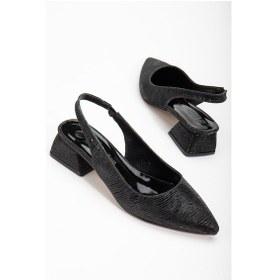 Resim Büyük Numara Parlak Çizgili Deri Siyah Kadın Topuklu Ayakkabı-2749-sıyah Siyah 