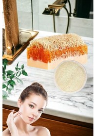 Resim 2li Doğal Set Kabak Lifli Keçi Sütü Ballı Sabun Peeling Bakım Sıkılaştırma Akne Temizleme Yüz Pedi 