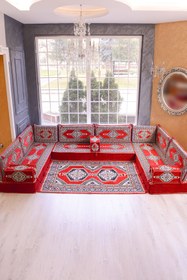 Resim BAKIRÖZÜ HOME Şark Köşesi Takımı Kırmızı Yahyalı Modeli 15 Parça (20 CM MİNDER KALINLIĞI) 