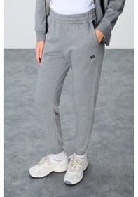 Resim Tommy Life Gri Melanj Kompakt Pamuklu Kalın Pürüzsüz Dokulu Kapüşonlu Oversize Fit Kadın Eşofman Takım - 95343 GRİ MELANJ 