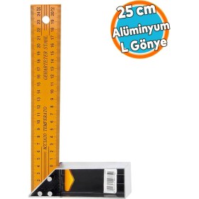 Resim Alüminyum Marangoz Gönyesi L Gönye Sarı Gönye Cetvel Kaynak Kaynakçı Gönyesi 250 mm 
