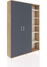 Resim Arges Dolap 7 Raflı 2 Kapaklı Tek Askılı 132x30x195 Çam-antrasit/aytaşı Antrasıt/aytası 