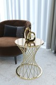 Resim Puklife Tekli Hasır Yan Sehpa, Gold Ayak Bronz Ayna 